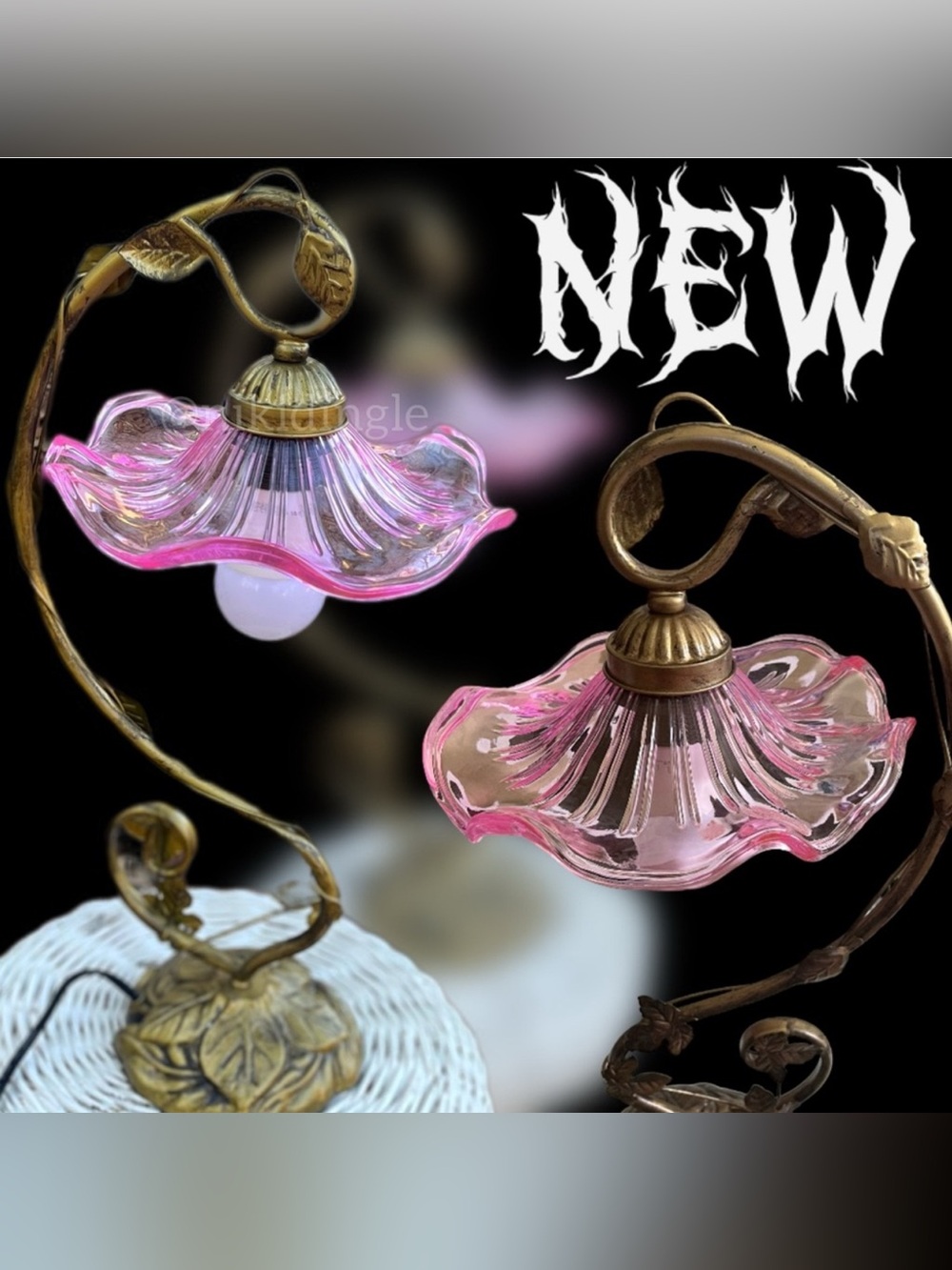 NEW! Pink flower blown stain Glass Lantern Victorian Tiffany Fairy style Lamp